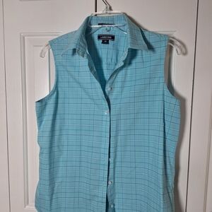 Lands' End No Iron Cotton Blue Sleeveless Shirt EUC